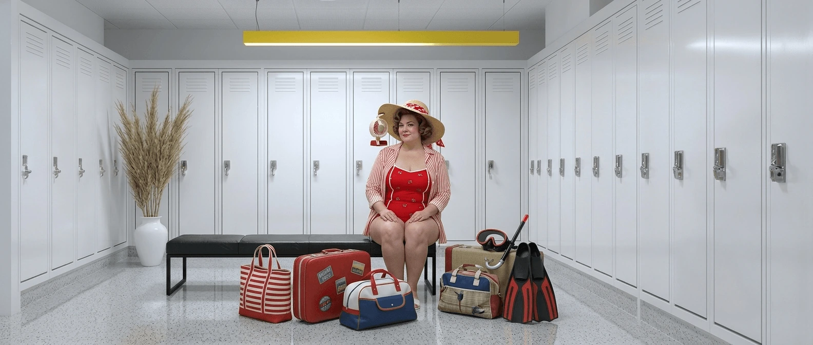 Traveller seated with suitcases inside Nomadia luggage storage in Athens