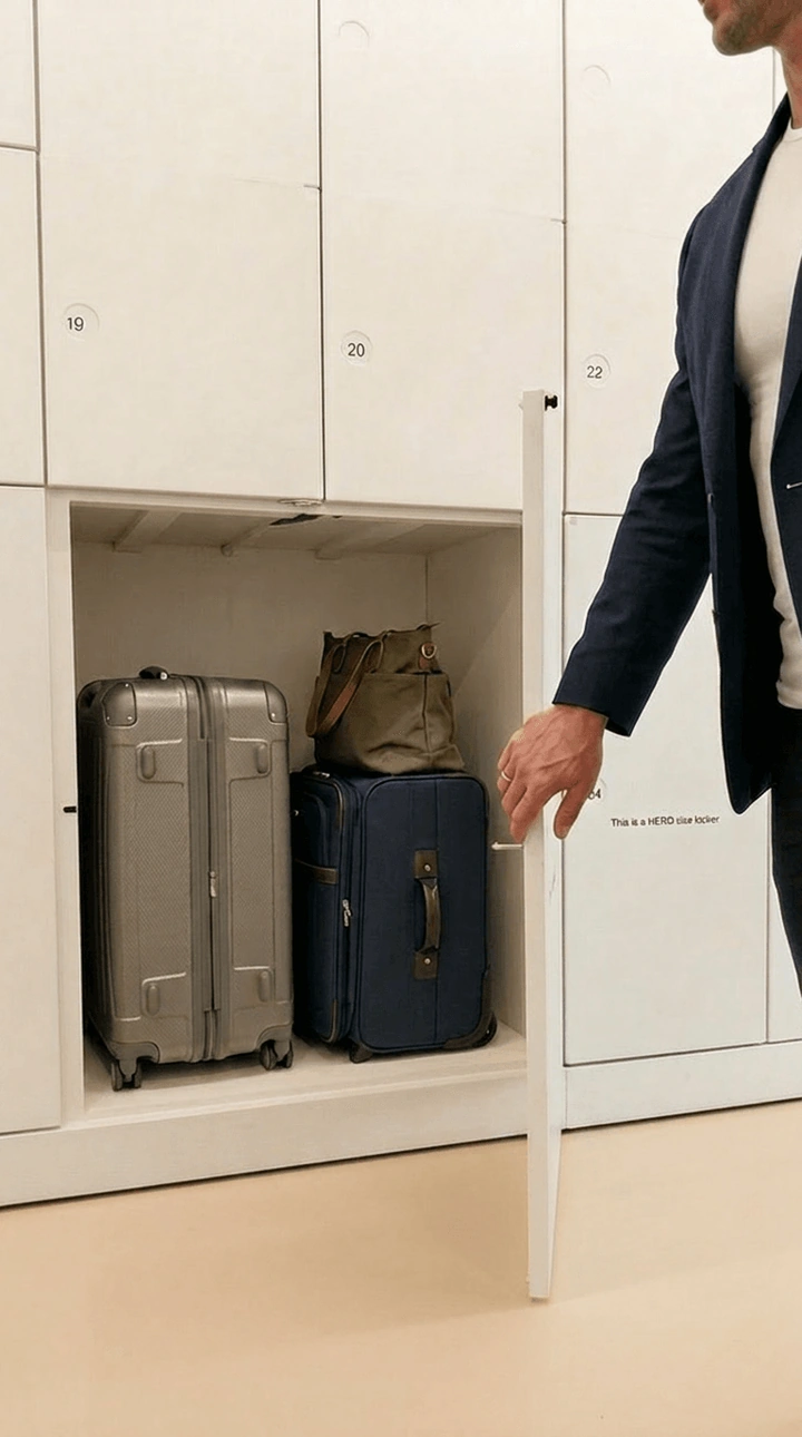 Open Nomadia locker holding several suitcases in central Athens